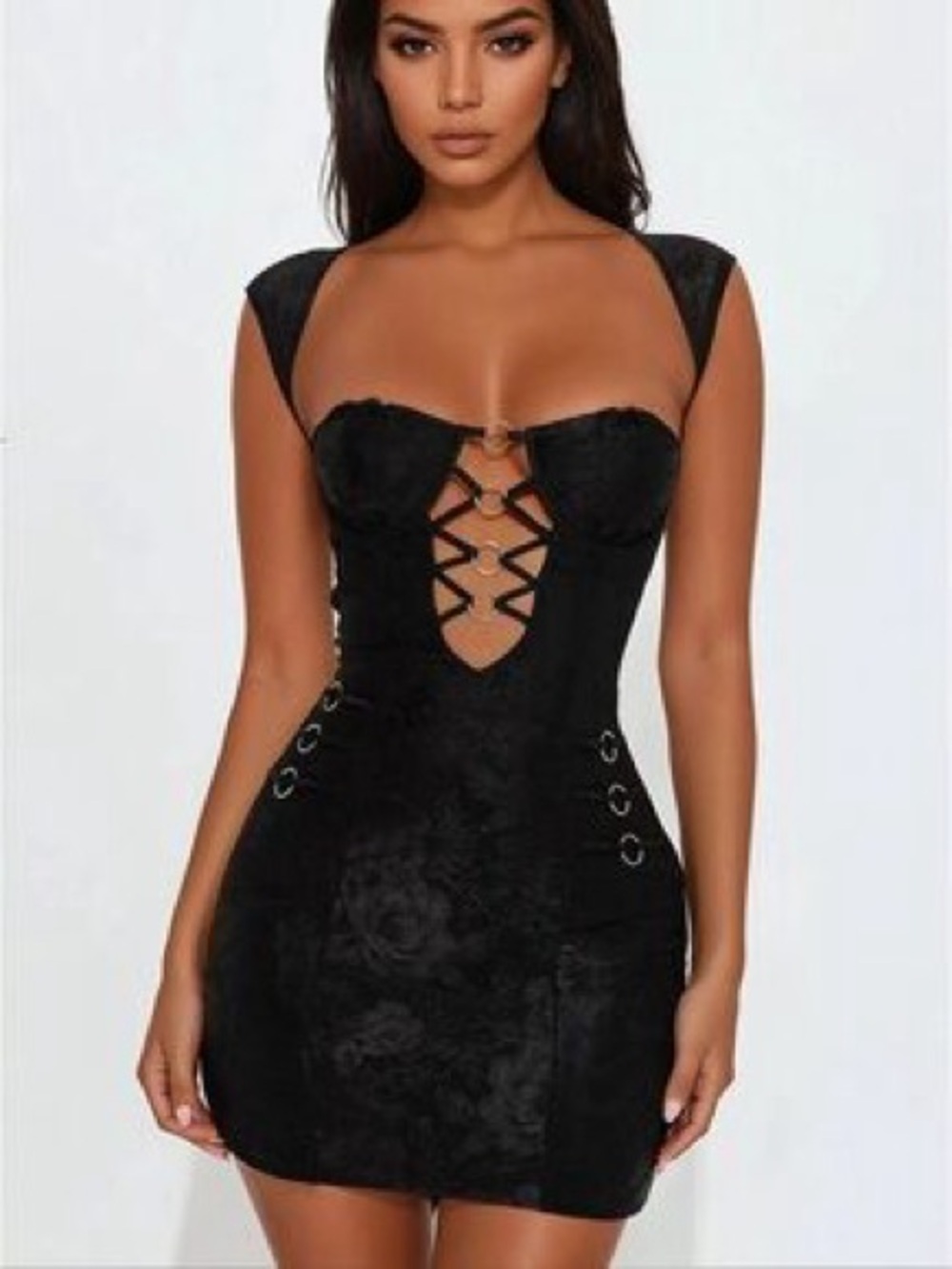 Fashion Nova Black Velvet Lace-Up Mini Dress